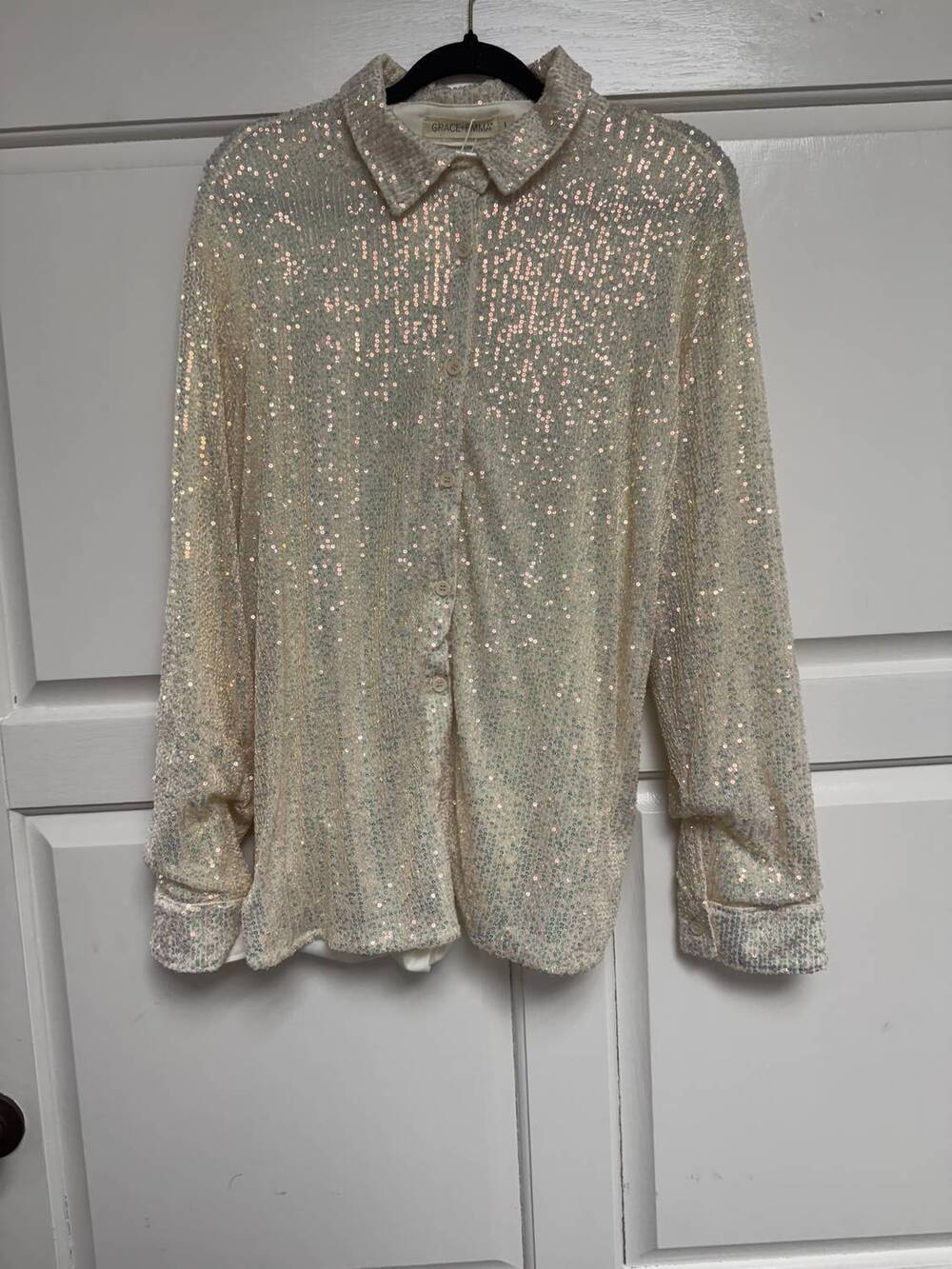 NEW GRACE + EMMA women's button up top in cream